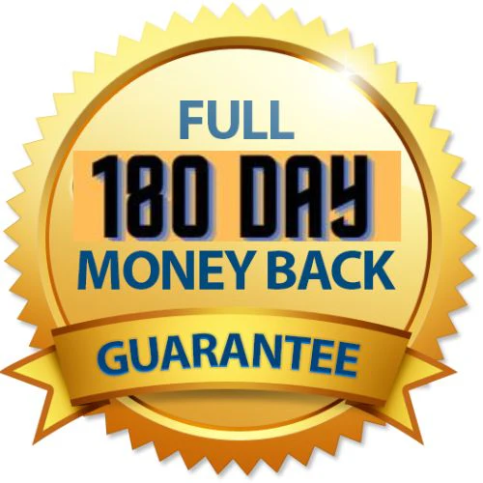 180-day money-back guarantee badge for Crystal Vision showing a risk-free purchase assurance and customer protection policy.