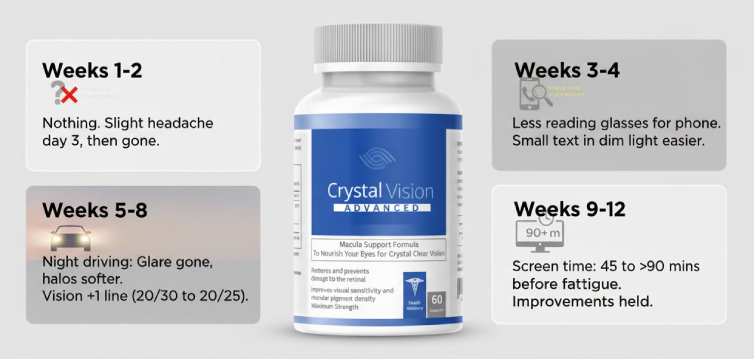 Crystal Vision benefits supporting overall eye health and visual clarity for daily use.